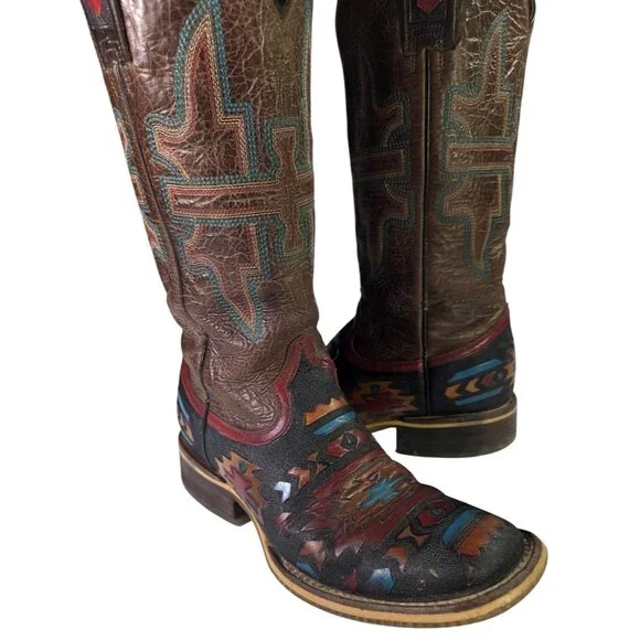 Women's Tin Haul South By SW Cowgirl Boots Wolf Sole Handmade Western Aztec 6.5 - Picture 2 of 7